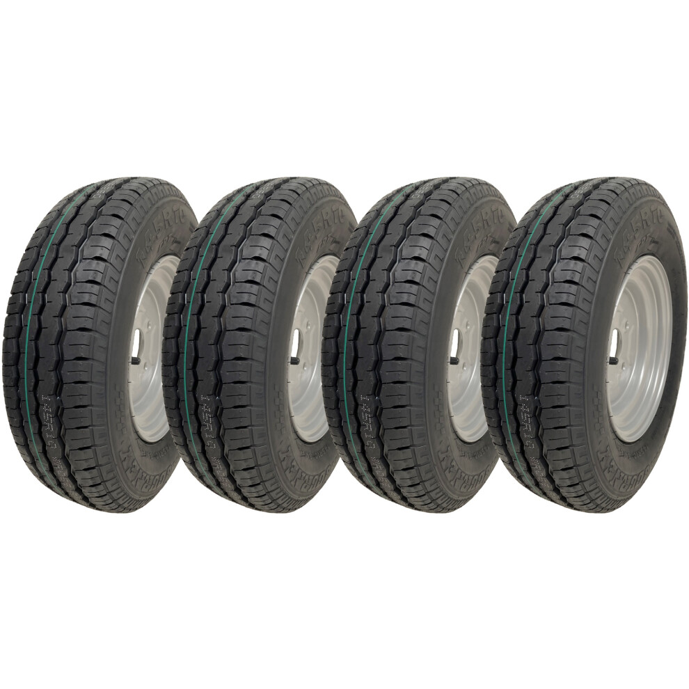 Parnells 145R10 Trailer Tyres & Wheels 4X100mm Pcd 84/82N Load Capacity 500Kg (Set Of 4)