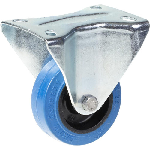 Parnells 80mm fixed castor with blue elastic rubber on nylon centre wheel