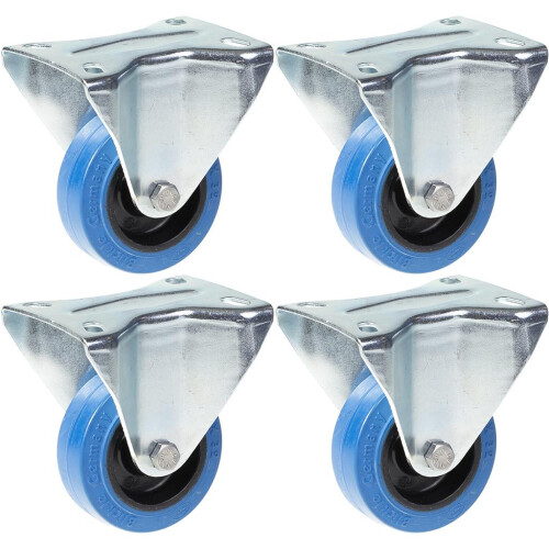 Parnells 80mm 3" castor blue rubber fixed strong 560kg capacity, set of 4