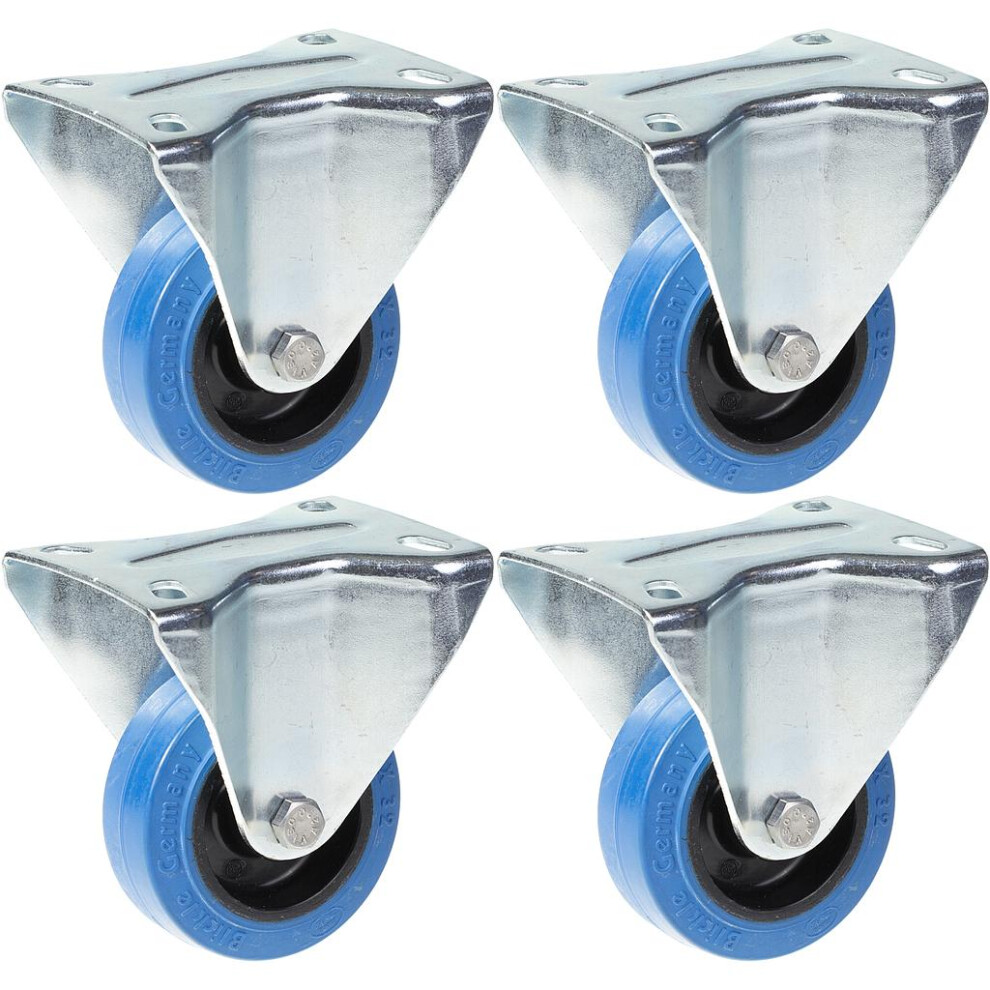 Parnells 80Mm 3" Castor Blue Rubber Fixed Strong 560Kg Capacity, Set Of 4