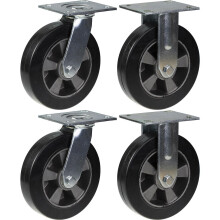 200mm 8" castor black rubber swivel & fixed strong 1800kg capacity, set of 4