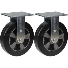 200mm 8" castor black rubber fixed strong 900kg capacity, set of 2
