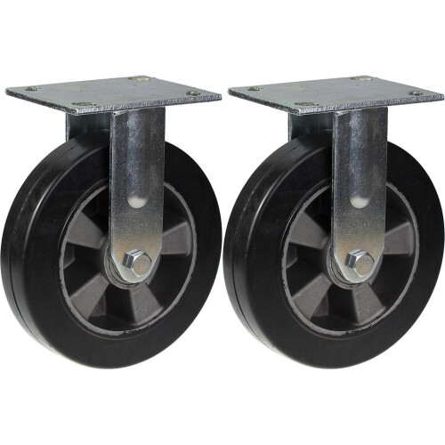 Parnells 200mm 8" castor black rubber fixed strong 900kg capacity, set of 2
