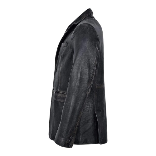 (2XL) Harlan Distressed Black Leather Blazer 2
