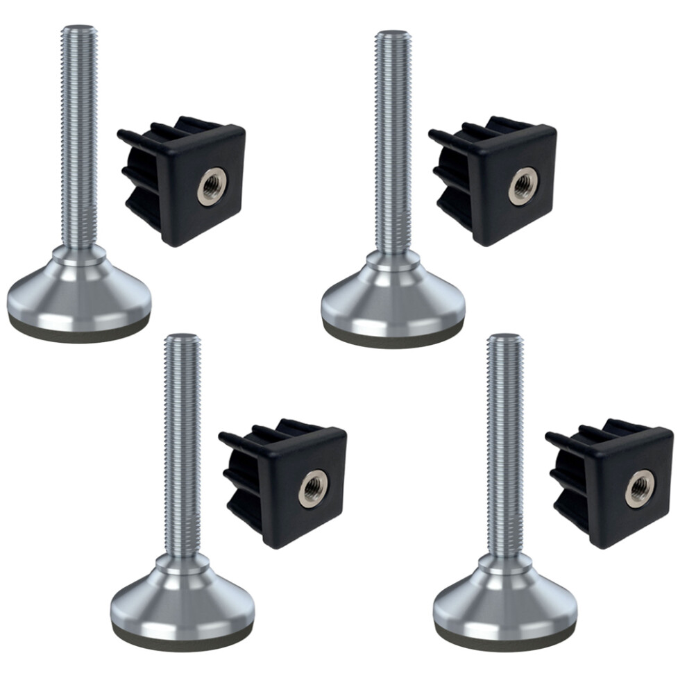 Stainless Foot M16x100 65Mm Base Has Rubber Pad + Insert 40X40x1.5mm - Set Of 4 5056116816849