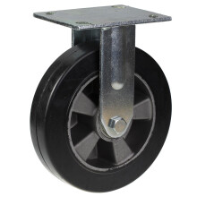 200mm fixed castor with black elastic rubber on aluminium centre wheel