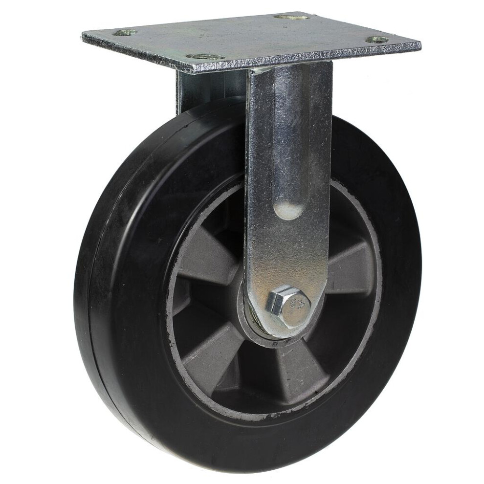 200Mm Fixed Castor With Black Elastic Rubber On Aluminium Centre Wheel 5056116827999