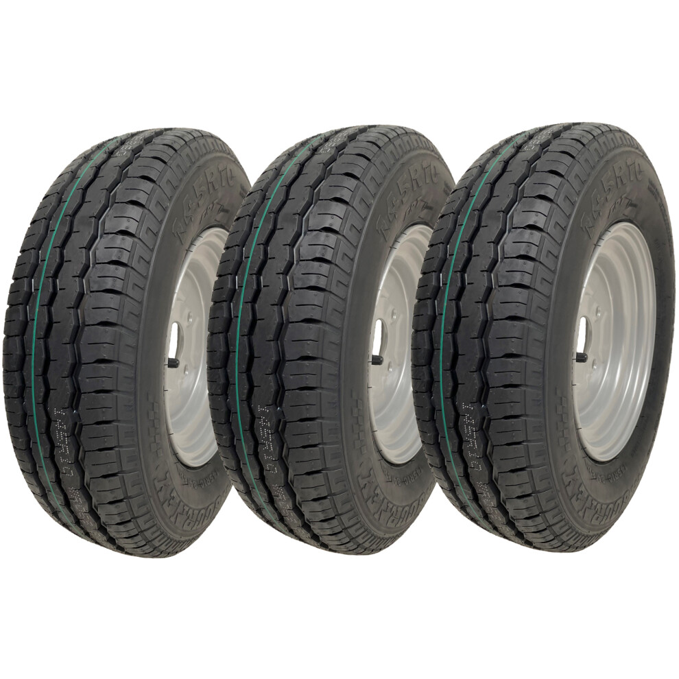 Parnells 145R10 Trailer Wheel, Tyre 10" 500Kgs 84/82N 4 Stud 4 Inch Pcd E-Mark (Set Of 3)
