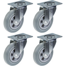 160mm 6" castor grey rubber tyre swivel strong 540kg capacity, set of 4