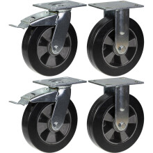 200mm 8" castor black rubber brake & fixed strong 1800kg capacity, set of 4