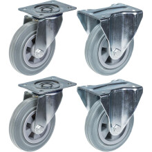 160mm 6" castor grey rubber tyre swivel & fixed strong 540kg capacity, set of 4