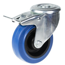 100mm swivel/brake castor with blue elastic rubber on nylon centre wheel