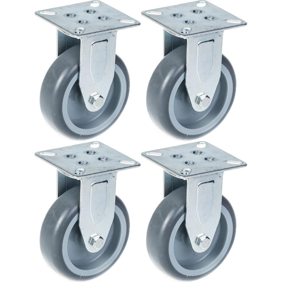 75Mm 3" Castor Grey Rubber Tyre, Fixed, 240Kg Capacity, Set Of 4 5056116820259