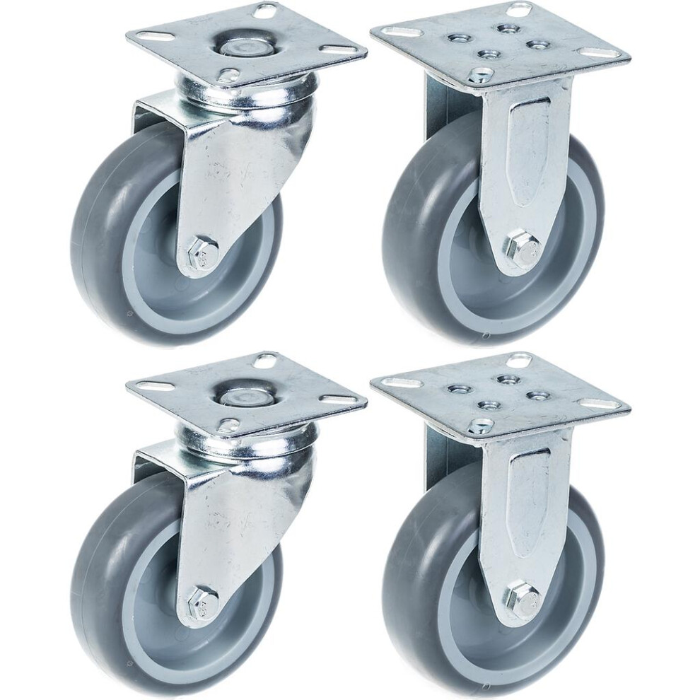 75Mm 3" Castor Grey Rubber Tyre, Swivel & Fixed, 240Kg Capacity, Set Of 4 5056116820273