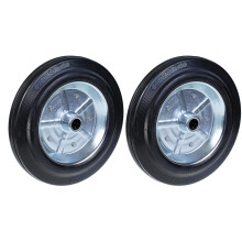 250mm 10" black rubber wheel with pressed steel centre bore 20mm 210kg - set of