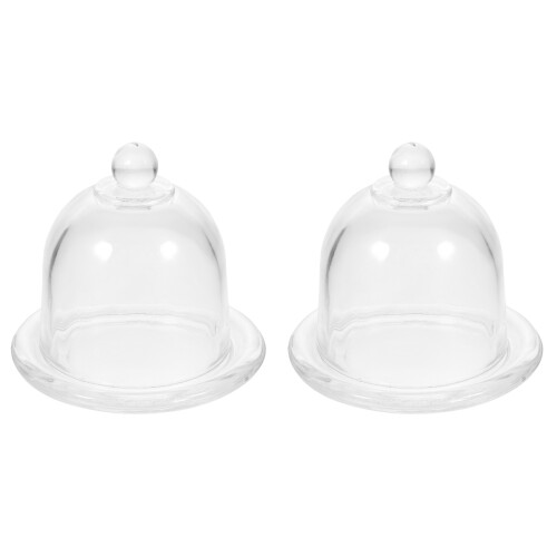 2Pcs Glass Cake Holder with Dome Elegant Covered Dessert Plate 1