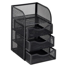 Desktop Accessory Storage with Drawer, Paper Binder Clip Basket, Workspace, Office, Metal Mesh