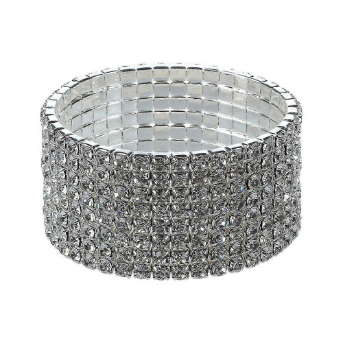 Wedding Bridal Stretchy 8 row Rhinestone Bracelet Bangle 28 mm