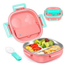 Stainless Steel Kid Bento Box,Leak Proof,3-Compartment,Lunch Box with Cutlery-Ideal Portion Sizes for Ages 1 to 3