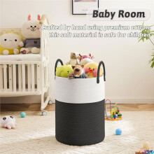 Cotton Rope Laundry Basket, 60L Woven Hamper for Clothes, Toys, Blankets Storage in Bathroom Baby Room and Living Room