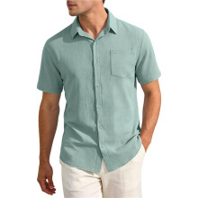 Men'S Textured Crinkle Fabric Short Sleeve Button Down Casual Shirt with Pocket Green XXL