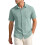 Men'S Textured Crinkle Fabric Short Sleeve Button Down Casual Shirt with Pocket Green XL 1
