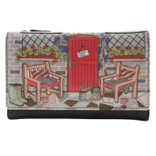 Mala Leather Gone To Pot Country Cottage Cat Large Trifold Purse RFID Genuine Leather Wallet with 12 Card Slots & Zip Coin Pocket