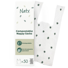 Naty compostable nappy bags | Easy tie handles | Fragrance-free nappy sacks for baby nappy changing & disposal, travel and pet waste |Plant-based bag
