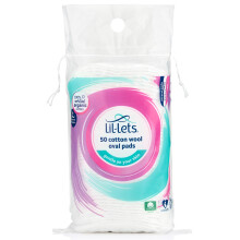 Lil-Lets Cotton Wool Oval Pads, 50 Count, Certified Organic, 100% Pure Cotton Wo
