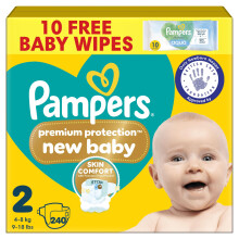Pampers Premium Protection New Baby Size 2, 240 Nappies, 4kg-8kg, Monthly Pack,