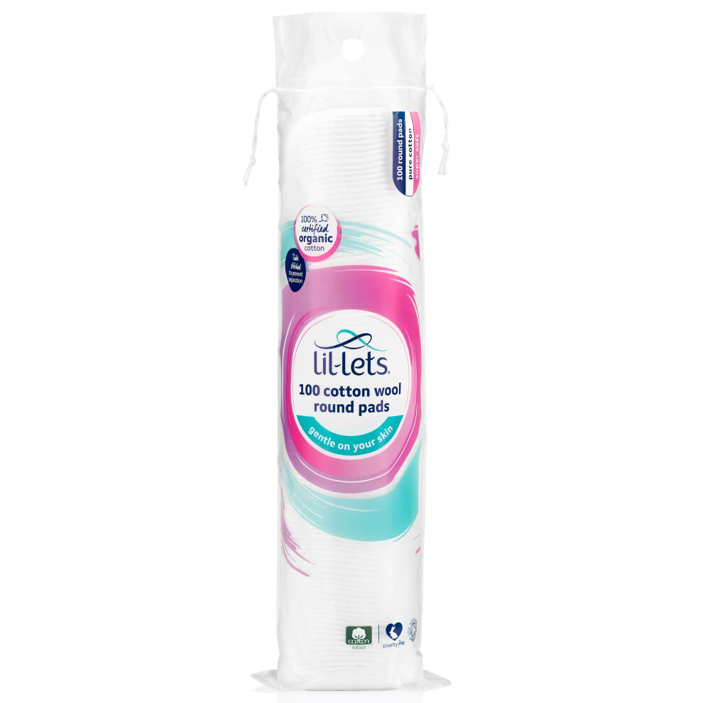 Lil-Lets Cotton Wool Round Pads, 100 Count, Certified Organic, 100% Pure Cotton