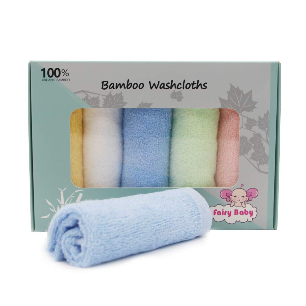 Fairy Baby Baby Washcloths 100% Organic Bamboo Bath Washcloth Reusable Face Towels Anti-Bacterial Soft Towel Set Perfect For Newborn(5 Pack)