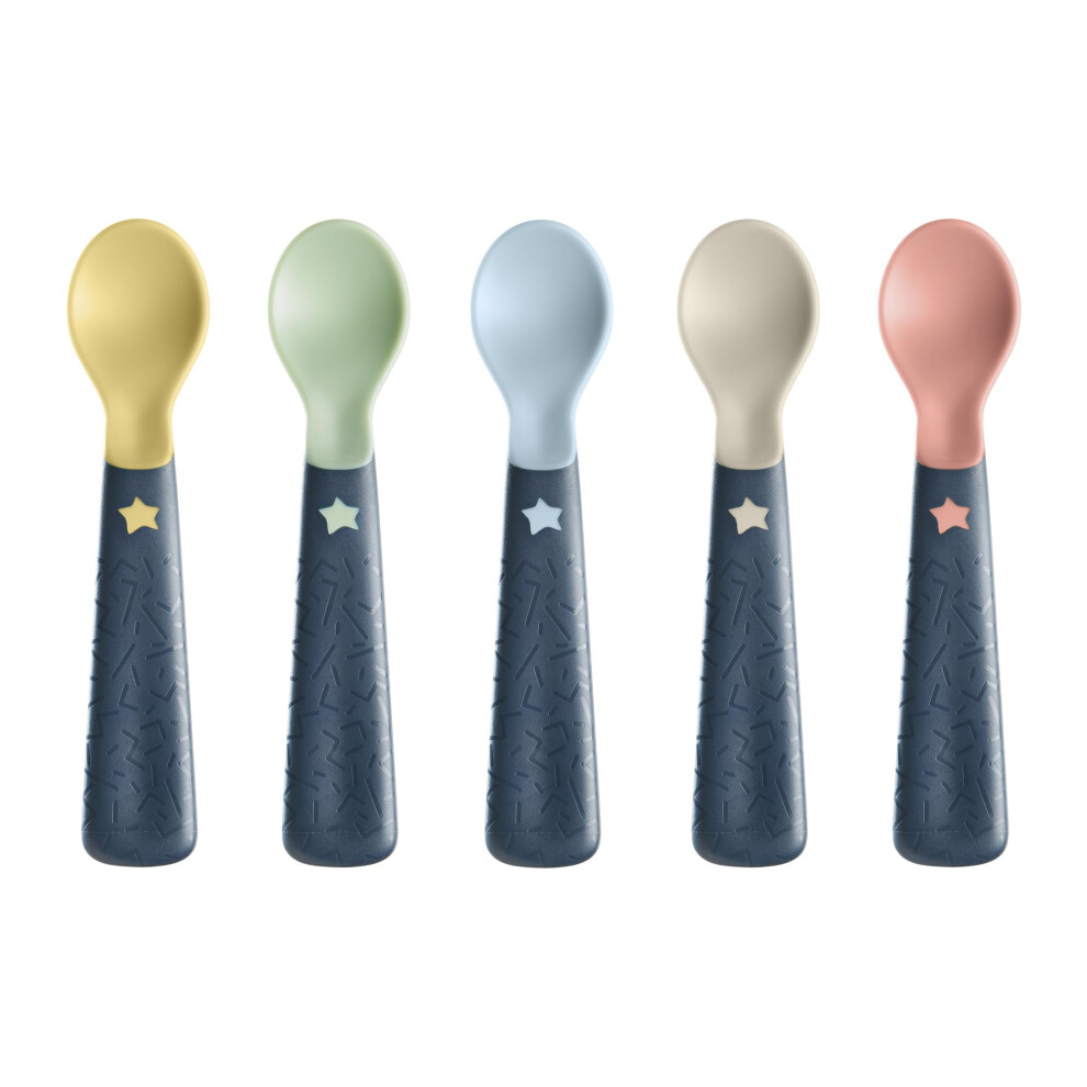Tommee Tippee Easigrip Self-Feeding Weaning Spoons, For Babies 6M+, Pack Of 5 Spoons With Easy To Hold Chunky Handles, Steriliser And Dishwasher Safe