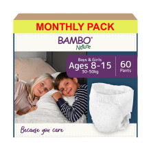 Bambo Nature Dreamy Night Pants Nappies, (Children Aged 8-15, 35-50kg), 60PK Pull Up Pants, Eco Nappies Keep Beds Dry All Night, Pull Ups Training Na