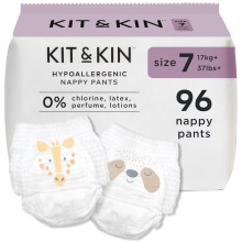 Kit & Kin Premium Nappy Pants Size 7 | 17+ kg / 33+ lbs | Maxi Pull Ups | 6 Packs / 96 Pants | Hypoallergenic | Vegan & Chlorine-Free | Superior up t