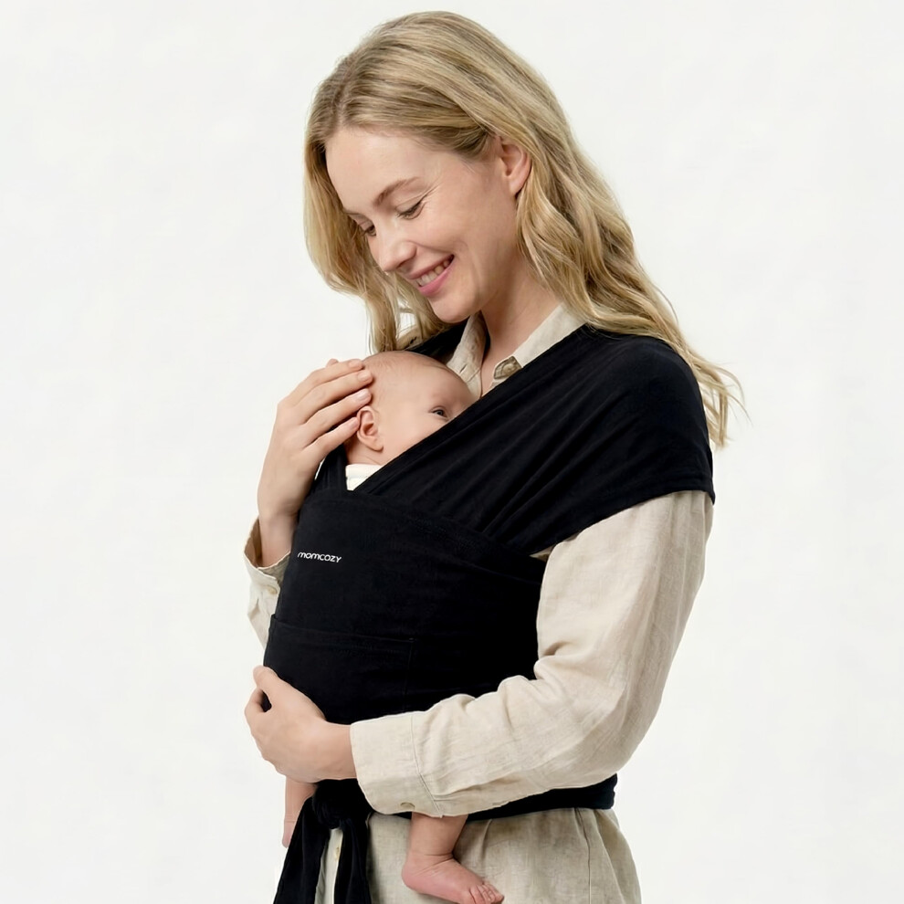 Baby Wrap Carrier For 3.6-15Kg, Easy To Wear Baby Sling Carriers From Newborn, Adjustable Baby Carriers For Newborn To Toddler, Black Momcozy