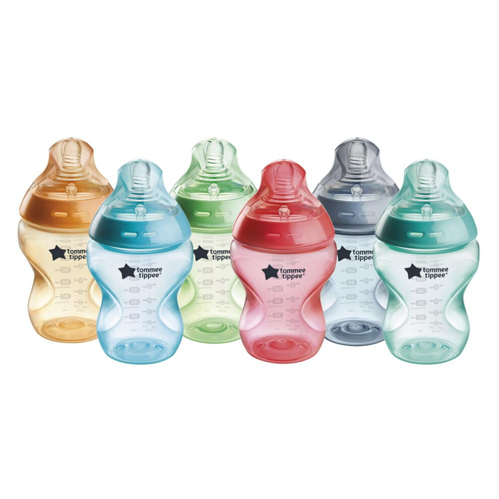 Tommee Tippee Natural Start Baby Bottles For 0M+, Pack Of 6 260Ml Baby Bottles, With Slow Flow Breast-Like Teat For A Natural Latch, Self-Sterilising