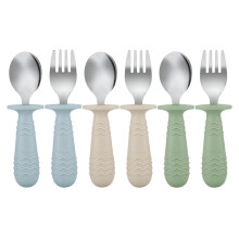 PandaEar 6 Pack Toddler Cutlery Set| Baby Fork and Spoon Set| Stainless Steel Childrens Kids Cutlery| Baby Cutlery Self Feeding 12 Months Plus with S