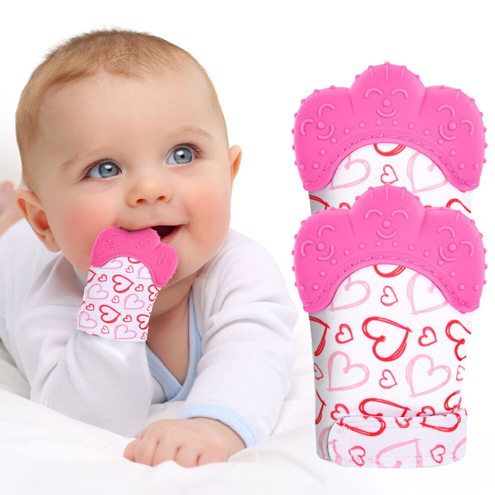 Vicloon Baby Teething Set, 2 Pack Teething Mittens For Baby, Includes 2 Silicone Mitten Teether Glove, Teething Glove, Infant Soothing Pain Relief Mi
