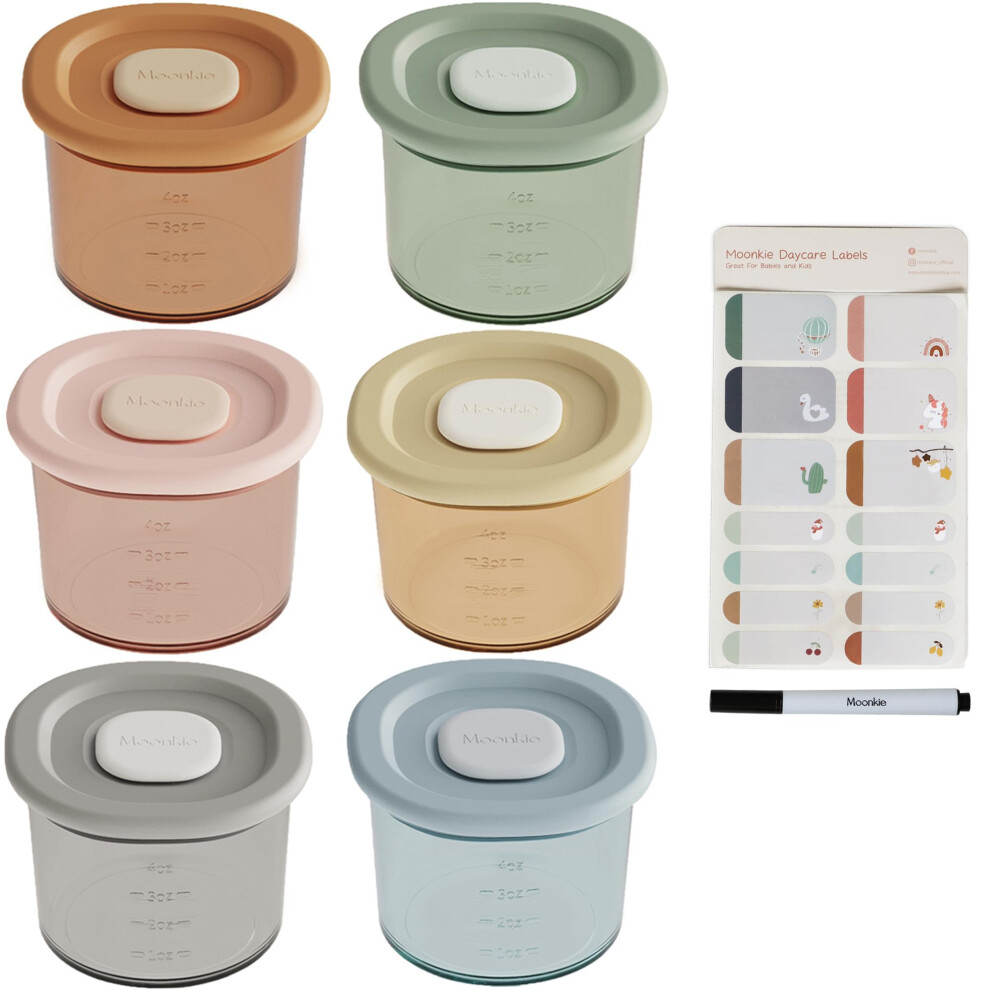 Silicone Baby Food Storage Containers, 6 Pack, 120Ml Weaning Freezer Pots With Airtight Lids, Reusable Baby Food Snack Pots, Microwave And Di Moonkie