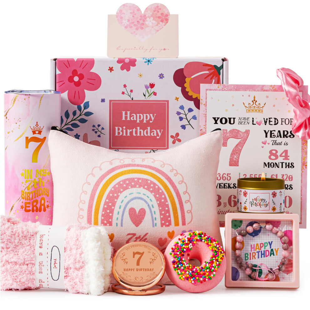 7Th Birthday Gifts For Girls,Best Gifts Basket Presents Ideas For Turning 7 Year Old Girls,Happy Sweet 7Th Birthday Pamper Hamper Box Kit For Sister Kebestry