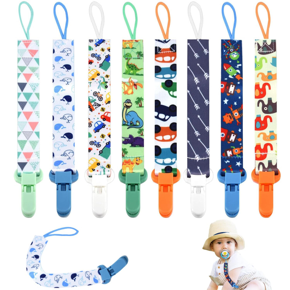 8Pcs Dummy Clip Boys, Baby Pacifier Holders Soother Clips Chain Personalised Dummy Clips For Boys Silicone Ring Adapter For All Dummies Soothers Newb Movstriker