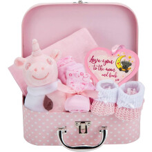 Baby Box Shop Baby Girl Gift Set Newborn Essentials in a Keepsake Box - All-in-One Ready-to-Gift Baby Shower Gift for Girls with Rattle Bib Booties M