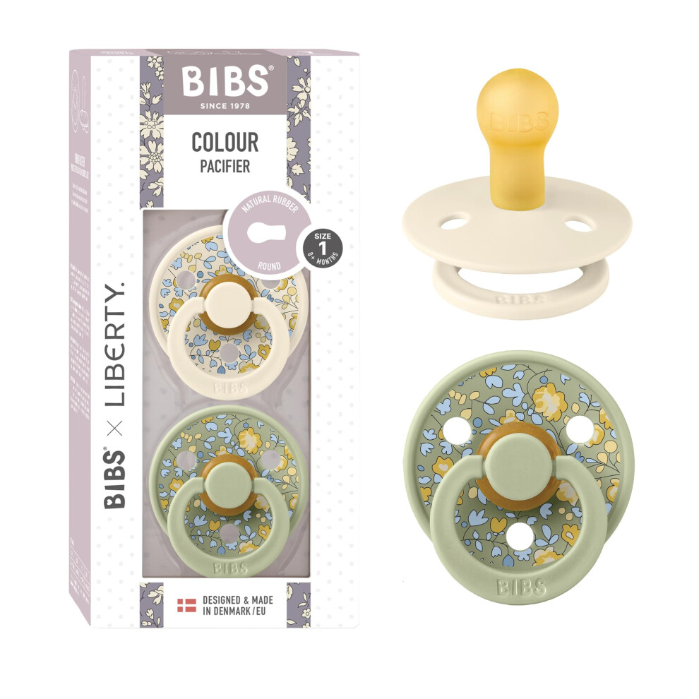 Liberty Dummies | 2 Colour Natural Rubber Latex Soothers | Bpa Free Dummy | Round Nipple Pacifier | Designed & Made In Denmark | Eloise Sage | S Bibs