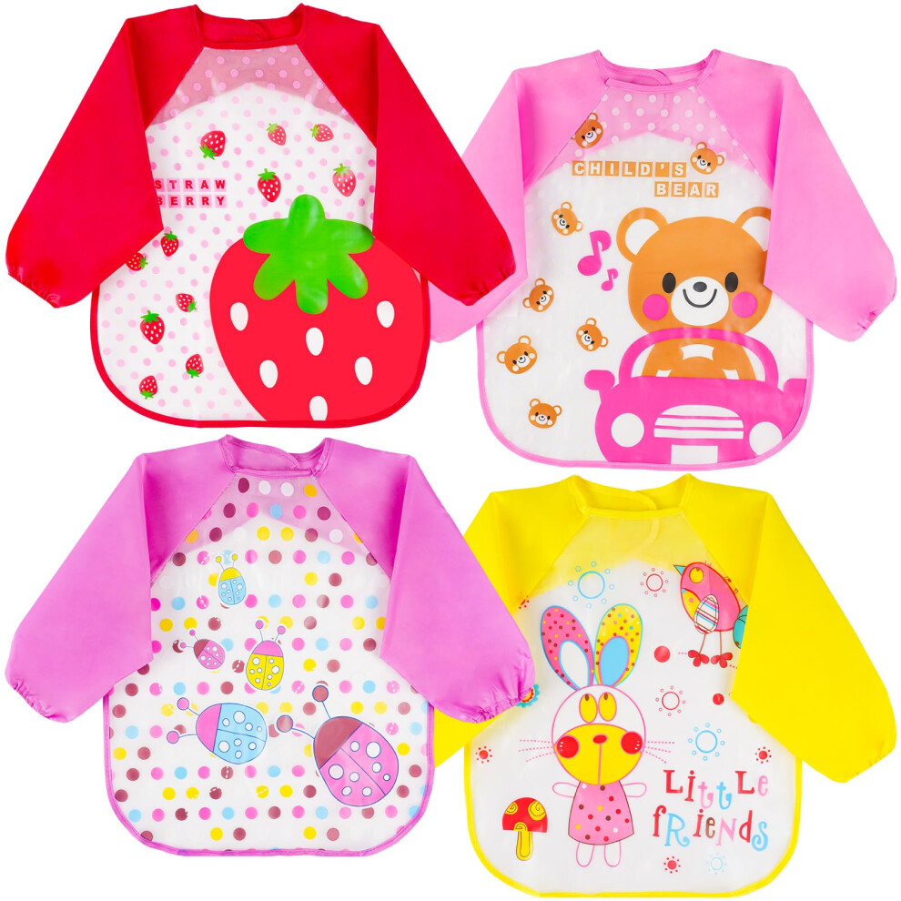 Vicloon Bibs With Sleeves, 4 Pcs Baby Waterproof Weaning Toddler Bib, Long Sleev