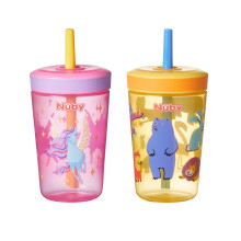 Nuby Sip It Swirler Cup - Toddler Beaker with 360 Straw | Spill-Proof | 420ml / 14oz | Suitable from 18 Months | Pack of 2 (Pink & Yellow)