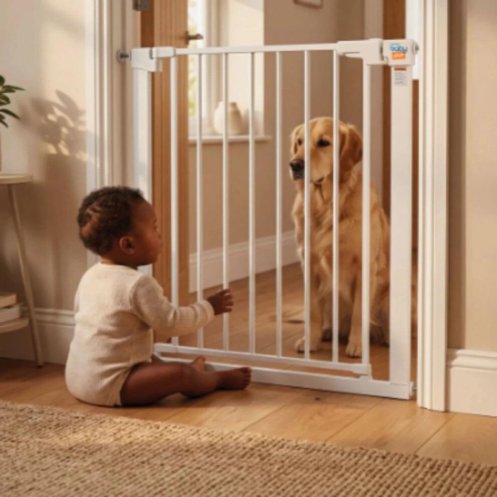 Ebebek Baby Plus Baby Safety Gates | Baby Gate For Stairs And Doors | Automatic Closing Easy Install Child Gate | Adjustable Width 75 To 82Cm White
