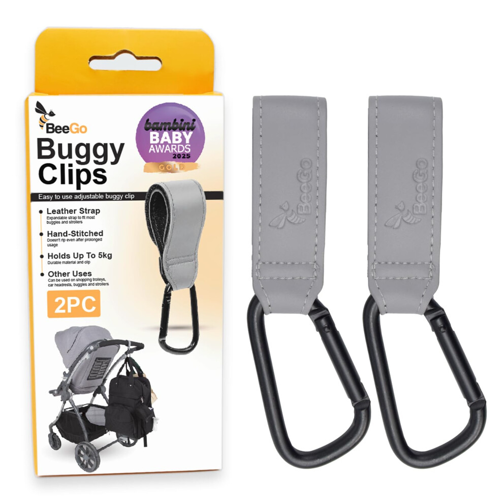 Buggy Clips – 2025 Award-Winning Stroller & Pram Hooks For Bags, Strong Pushchair Clips For Shopping Bags & Nappy Bags (2 Pack, ) Grey Beego