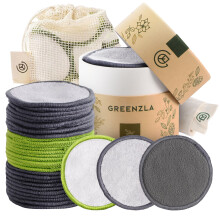 Greenzla Reusable Makeup Remover Pads (30 Pack) With Washable Laundry Bag And Round Box for Storage | Natural Bamboo and Organic Cotton Rounds For Al