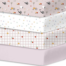 Little Grape Land Cot Bed Fitted Sheets 140 x 70 cm (4 Pack), Ultra Soft Breathable Microfiber, Snug Fit Toddler Bed Sheets, Oeko-Tex 100 Certified